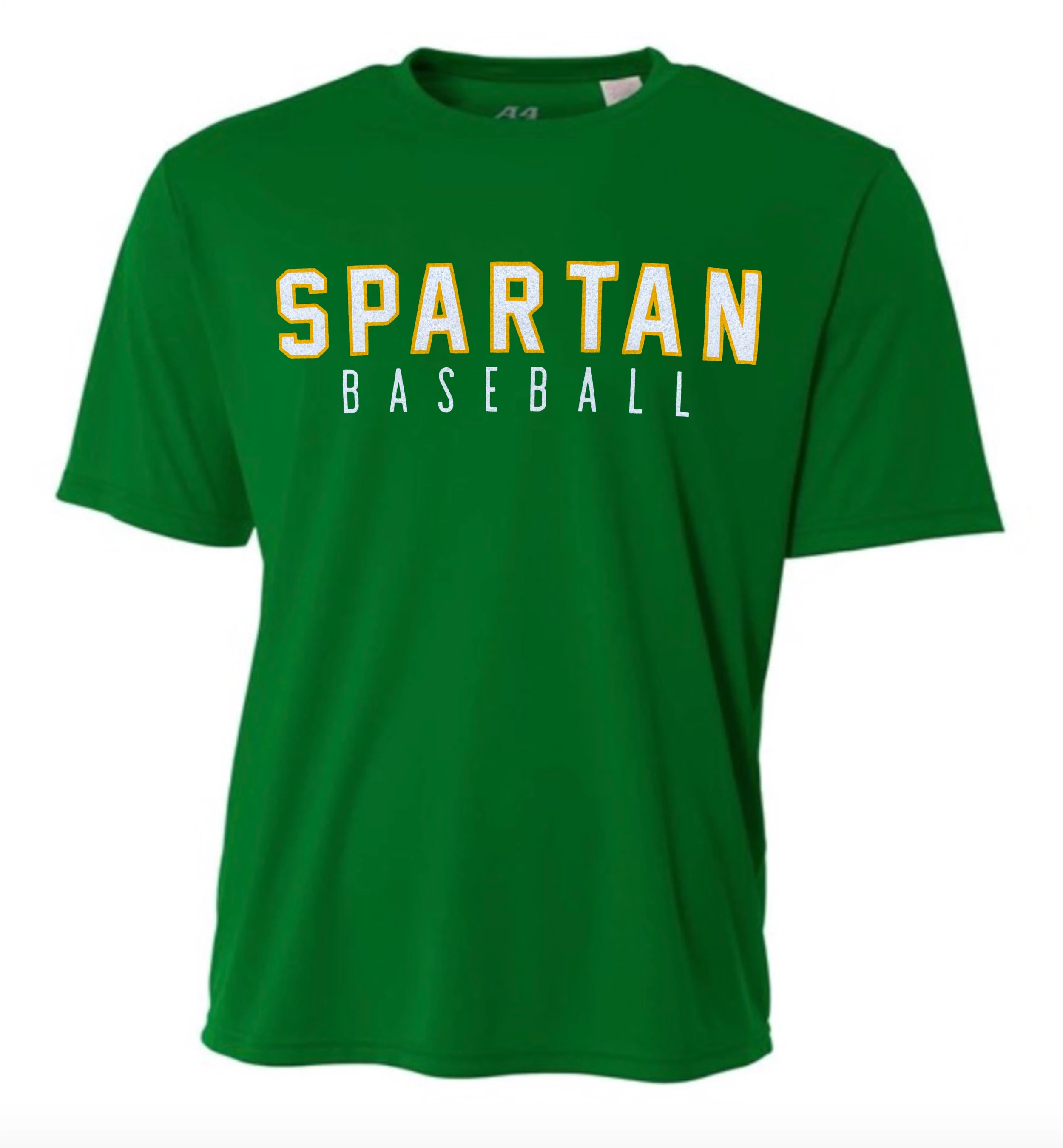 A4 Performance Shirt W/ White/Yellow Spartan Baseball 1 A4 Performance Shirt W/ White/Yellow Spartan Baseball