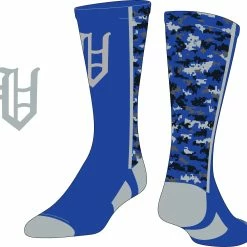 TCK Grey/Black/Blue Camo Socks W/ Grey Old English V