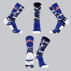 TCK Blue/White/Grey Camo Socks W/ Red Rebels Script