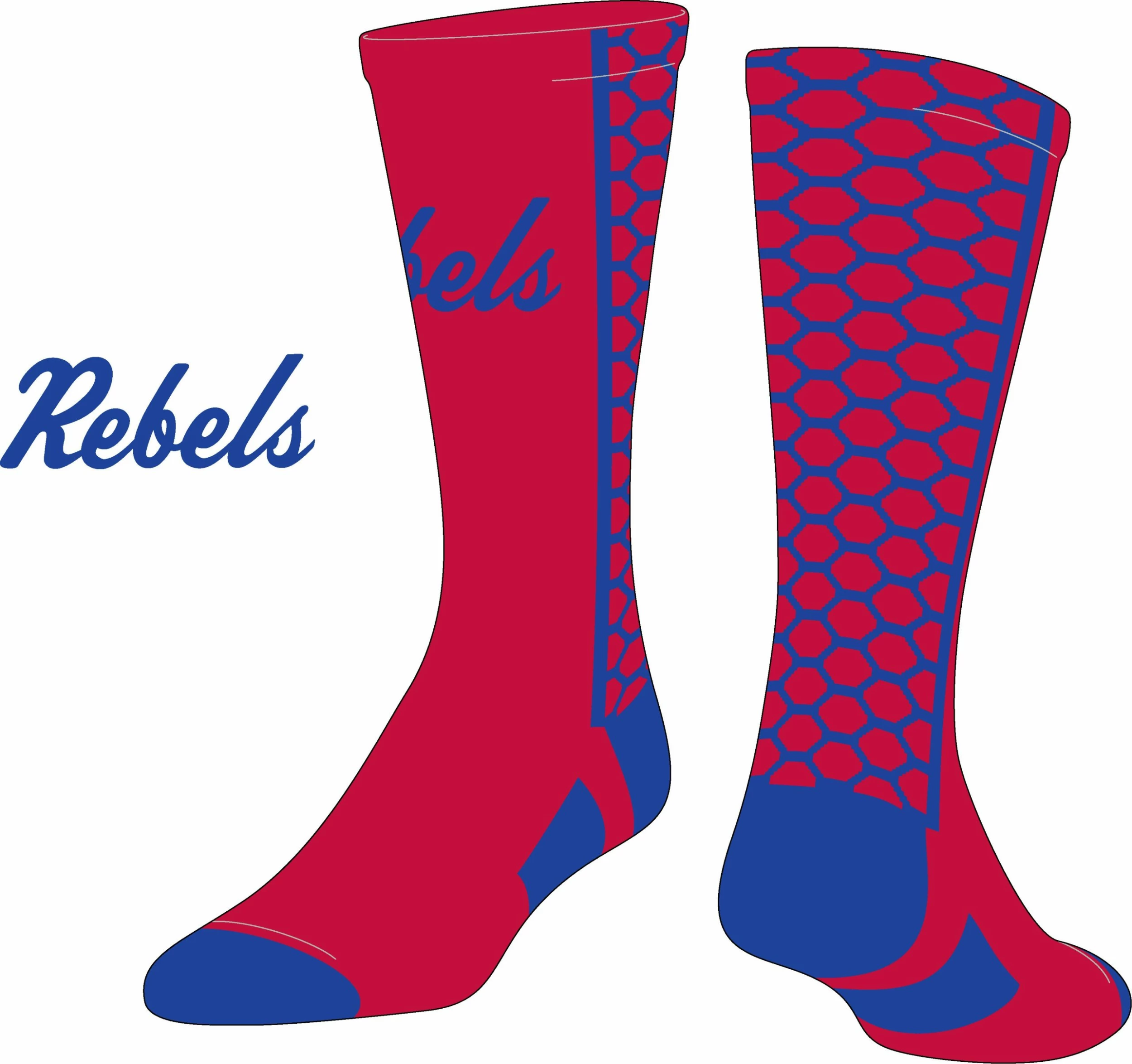 TCK Red/Blue Honeycomb Socks W/ Blue Rebels Script 1 TCK Red/Blue Honeycomb Socks W/ Blue Rebels Script