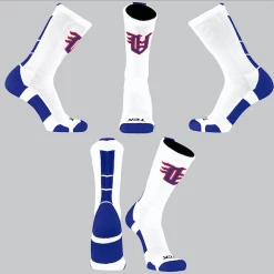TCK White/Blue Block Socks W/ Blue Old English V