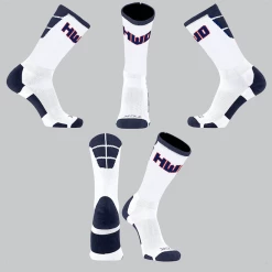 TCK White/Navy High Block Socks W/ Navy HWD