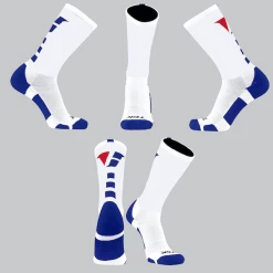 TCK White/Royal Blue Block Socks W/ Red/Blue V