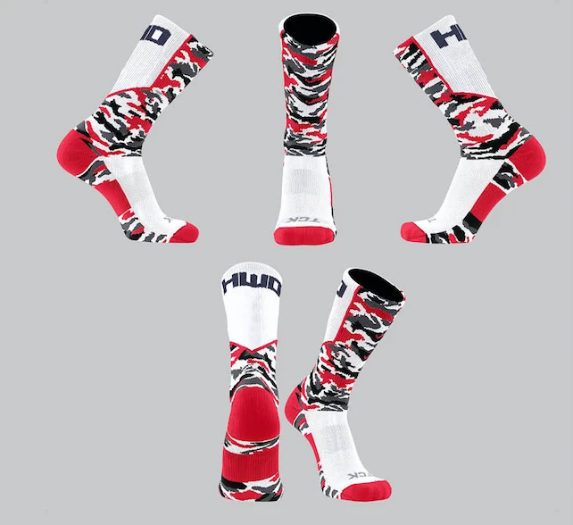 TCK Black/Red/Grey Camo Socks W/ Navy HWD 1 TCK Black/Red/Grey Camo Socks W/ Navy HWD