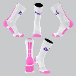 TCK White/Pink Block Socks W/ Blue Rebels Script