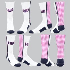 TCK White/Pink Houndstooth Socks W/ Navy HWD